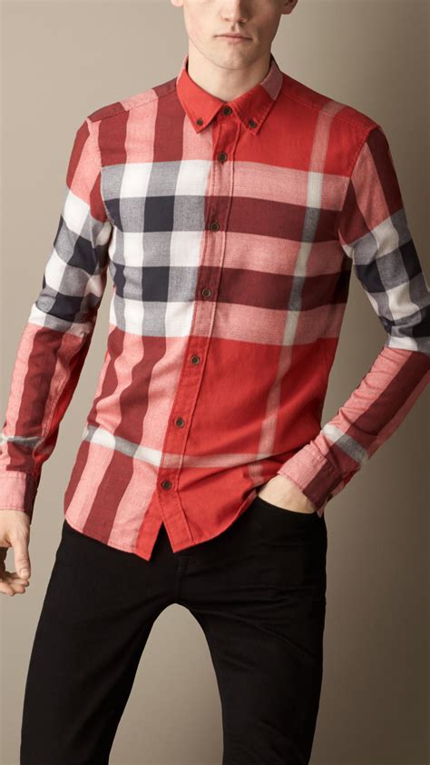 mens red burberry shirt|Burberry flannel shirt men's.